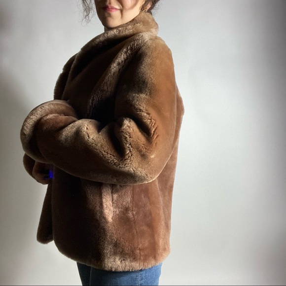 VINTAGE 1950’s Faux Fur Open Front Mauve Teddy Coat Womens Medium - Picture 3 of 10